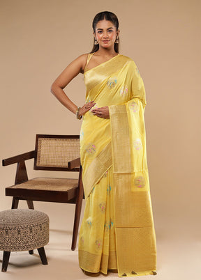 Yellow Tissue Silk Saree With Blouse Piece