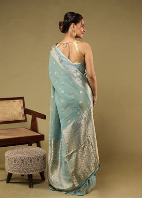 Green Tissue Silk Saree With Blouse Piece