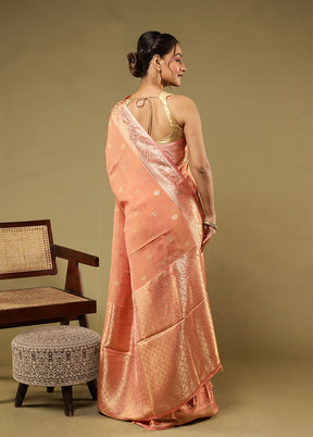 Peach Tissue Silk Saree With Blouse Piece