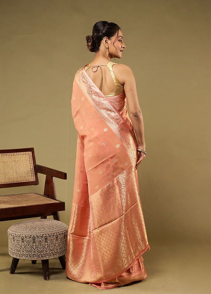 Peach Tissue Silk Saree With Blouse Piece