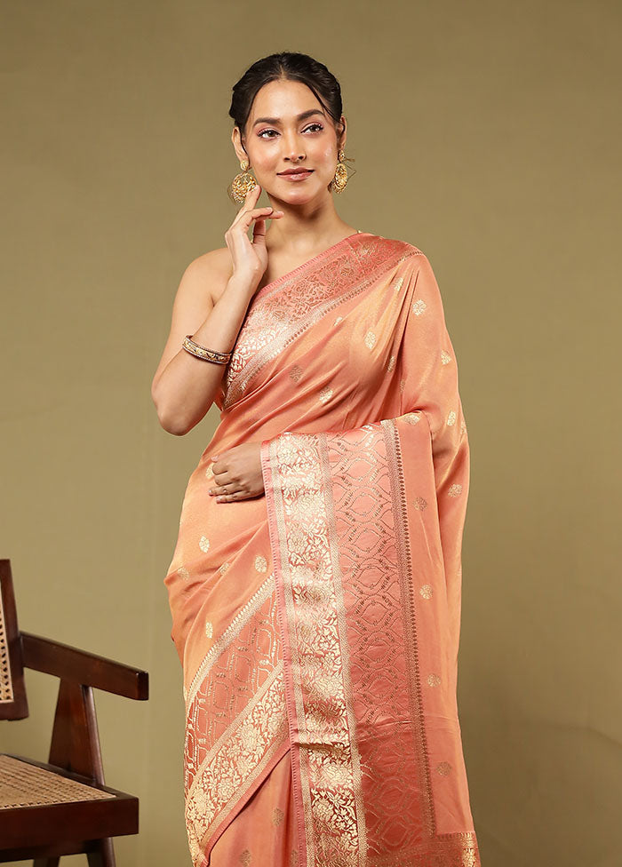 Peach Tissue Silk Saree With Blouse Piece