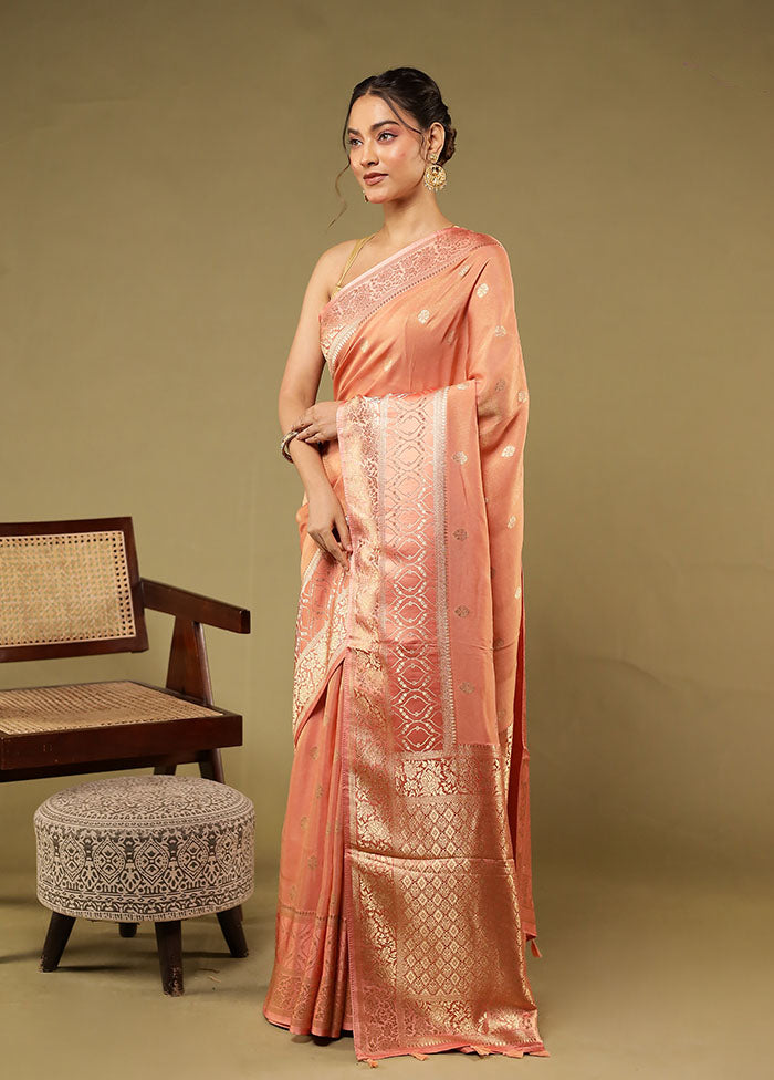 Peach Tissue Silk Saree With Blouse Piece