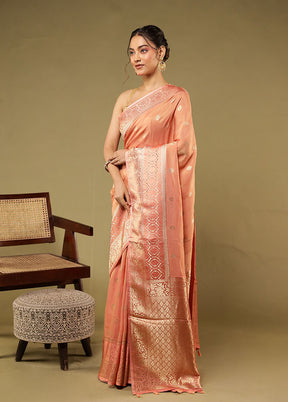 Peach Tissue Silk Saree With Blouse Piece