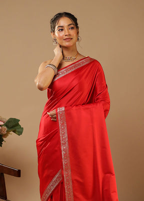 Red Banarasi Silk Saree With Blouse Piece