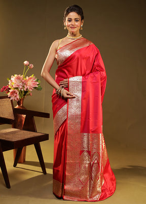 Pink Banarasi Silk Saree With Blouse Piece