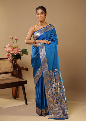 Blue Banarasi Silk Saree With Blouse Piece