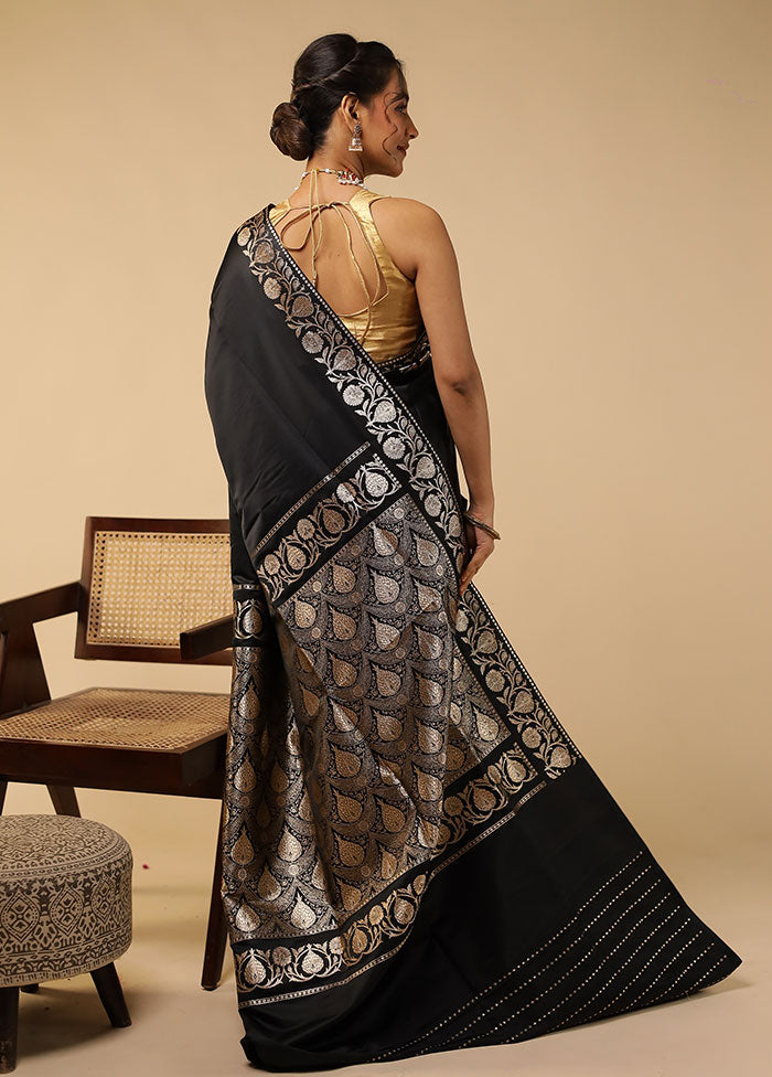 Black Banarasi Silk Saree With Blouse Piece