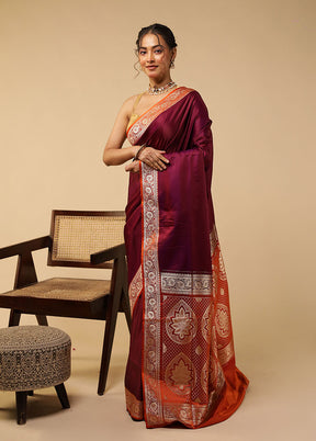 Purple Banarasi Silk Saree With Blouse Piece