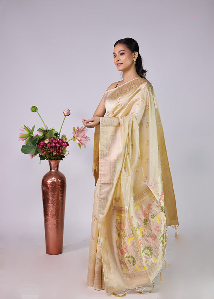Cream Dupion Silk Saree With Blouse Piece