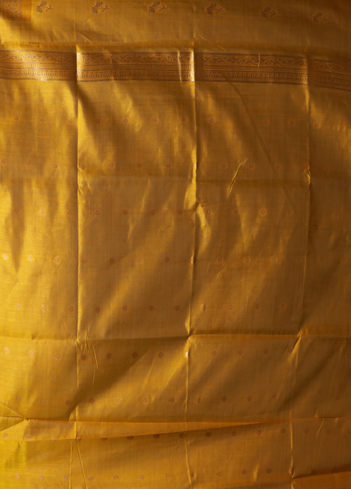 Yellow Dupion Silk Saree With Blouse Piece