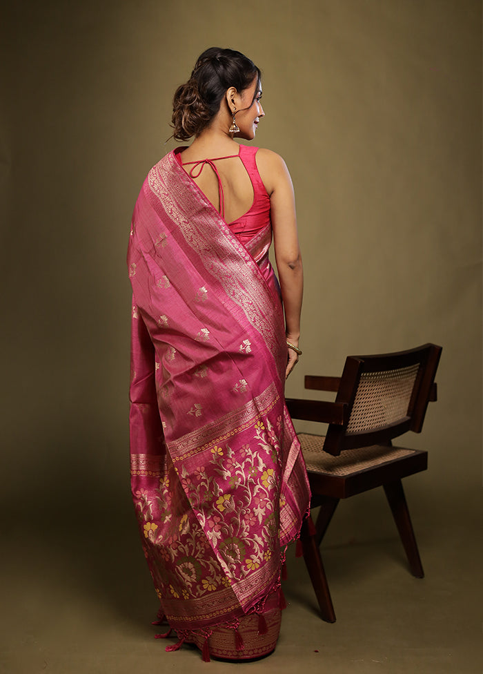 Pink Dupion Silk Saree With Blouse Piece