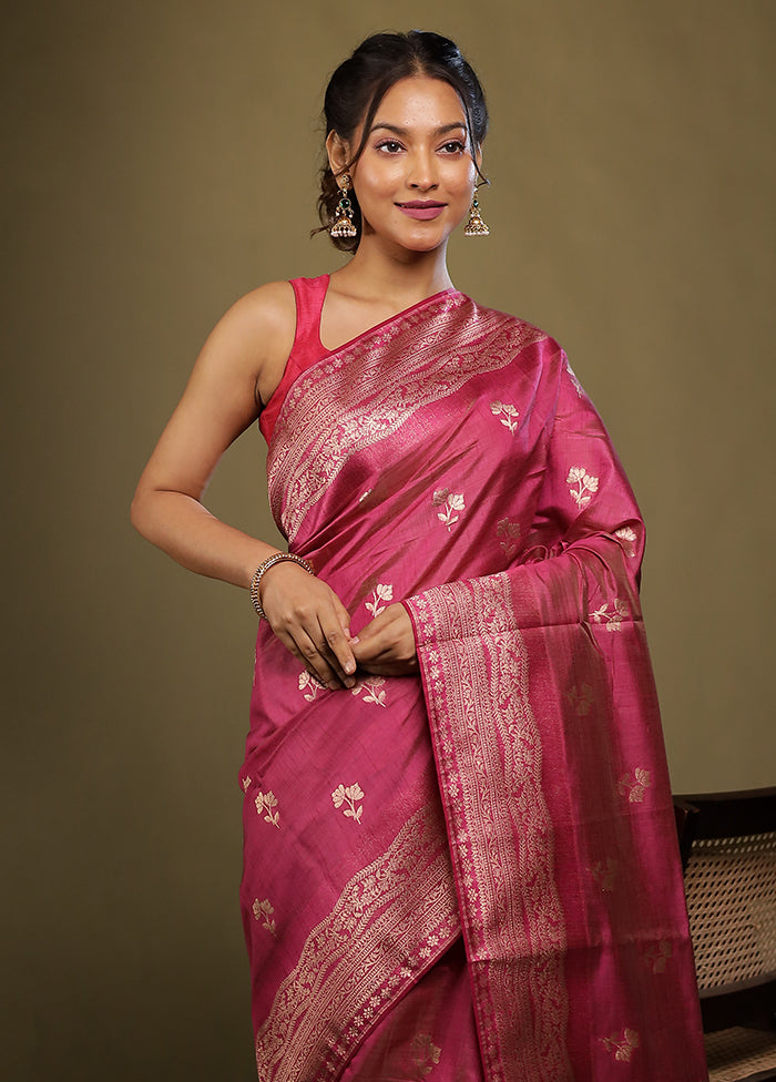 Pink Dupion Silk Saree With Blouse Piece