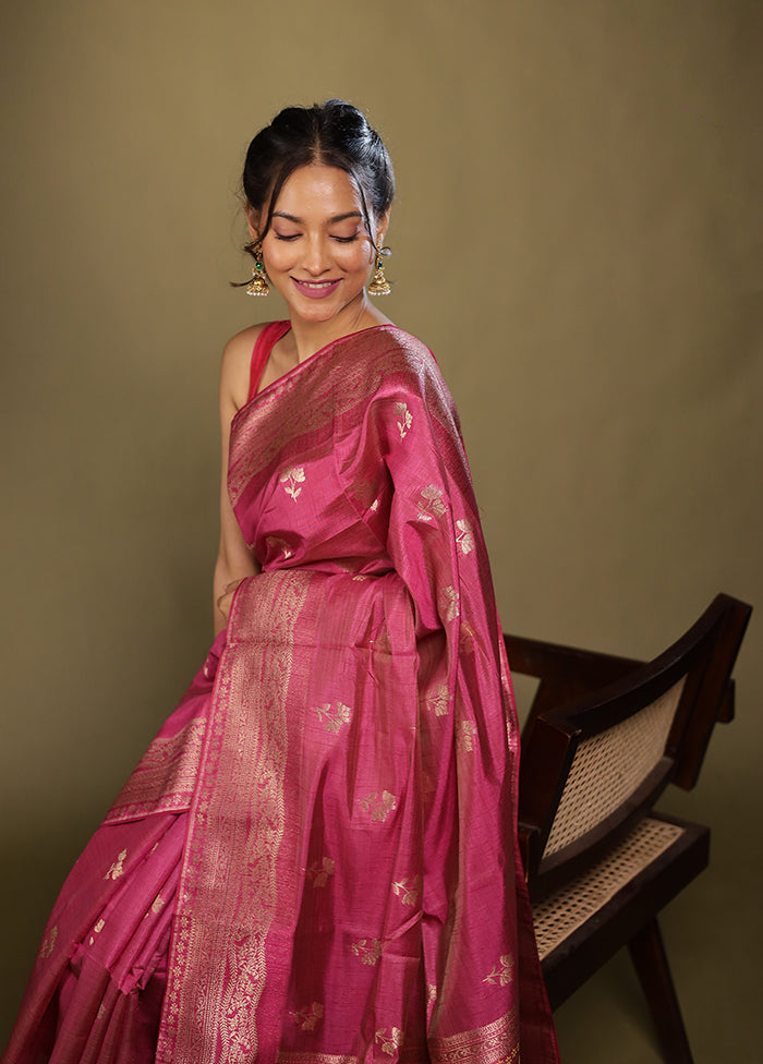 Pink Dupion Silk Saree With Blouse Piece
