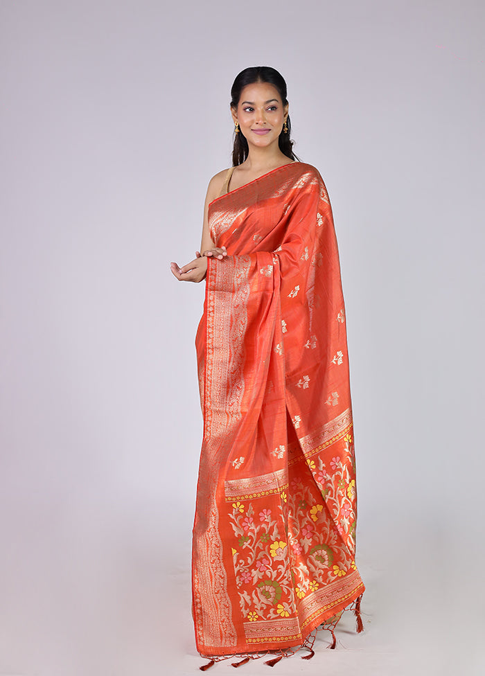 Orange Dupion Silk Saree With Blouse Piece