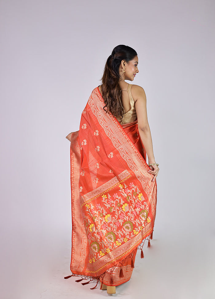 Orange Dupion Silk Saree With Blouse Piece