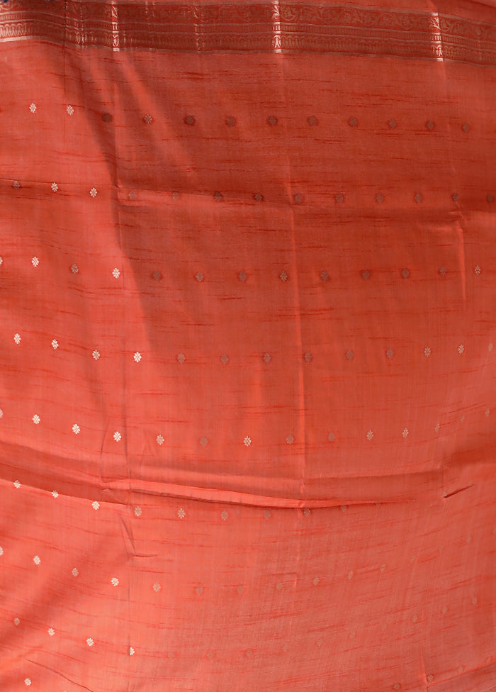 Orange Dupion Silk Saree With Blouse Piece
