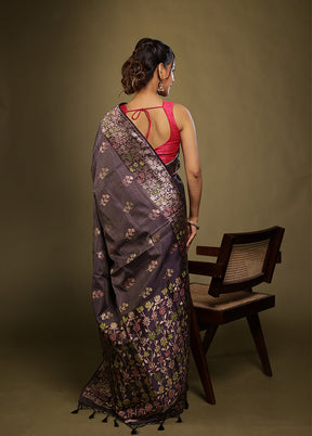 Grey Dupion Silk Saree With Blouse Piece