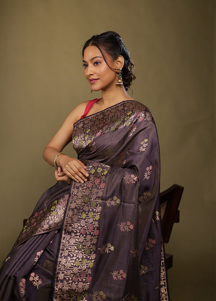 Grey Dupion Silk Saree With Blouse Piece