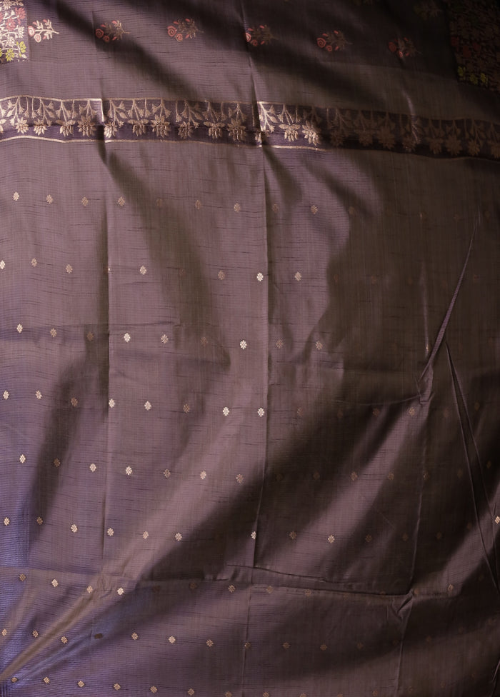 Grey Dupion Silk Saree With Blouse Piece