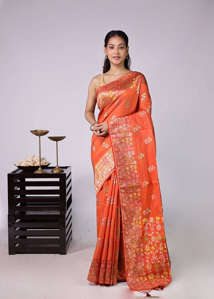 Orange Dupion Silk Saree With Blouse Piece
