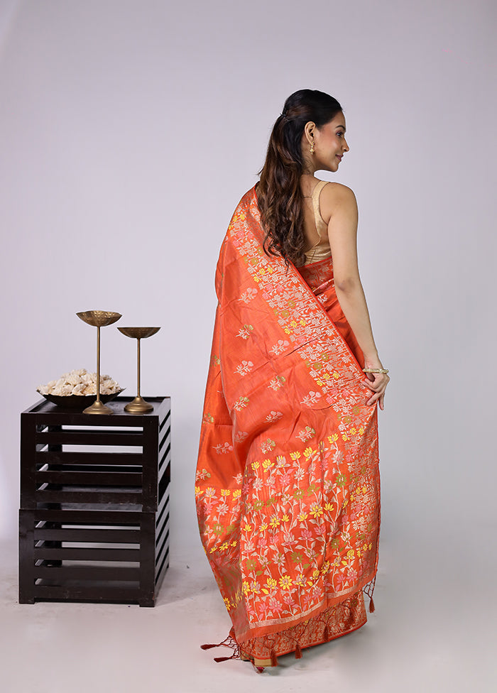 Orange Dupion Silk Saree With Blouse Piece