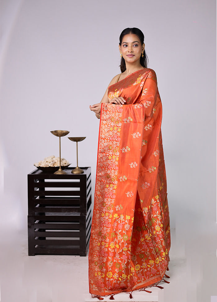 Orange Dupion Silk Saree With Blouse Piece