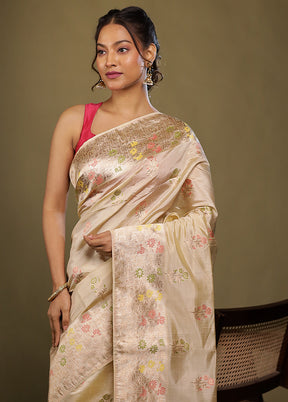 Cream Dupion Silk Saree With Blouse Piece