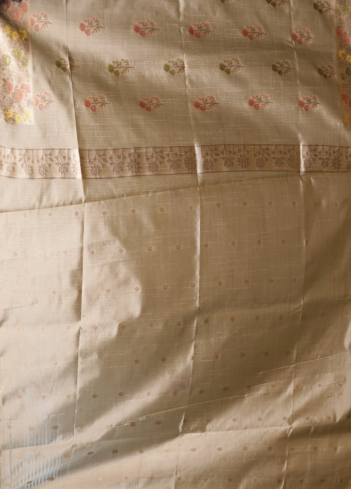 Cream Dupion Silk Saree With Blouse Piece