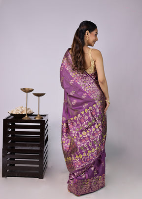 Purple Dupion Silk Saree With Blouse Piece