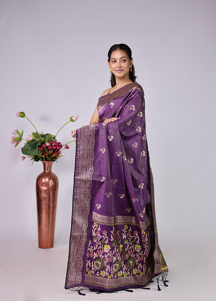 Purple Dupion Silk Saree With Blouse Piece