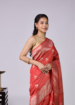 Orange Dupion Silk Saree With Blouse Piece