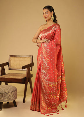 Red Dupion Silk Saree With Blouse Piece