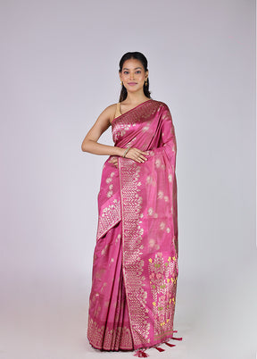 Pink Dupion Silk Saree With Blouse Piece