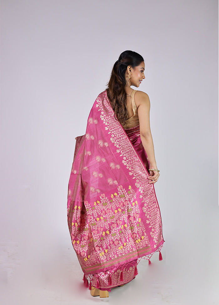Pink Dupion Silk Saree With Blouse Piece