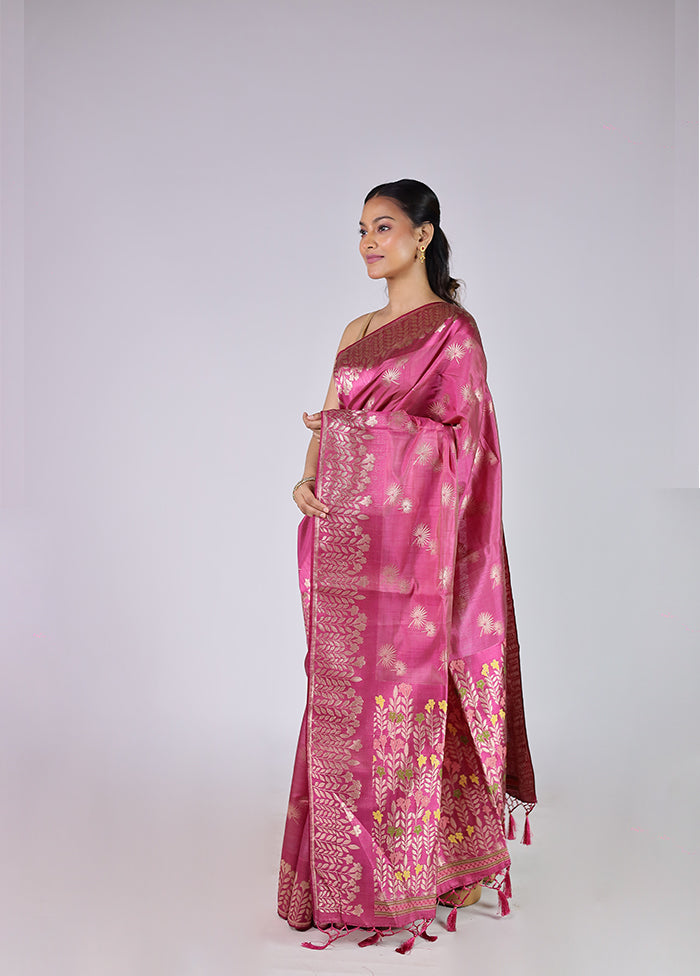 Pink Dupion Silk Saree With Blouse Piece
