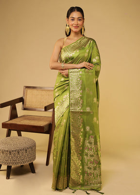 Green Dupion Silk Saree With Blouse Piece