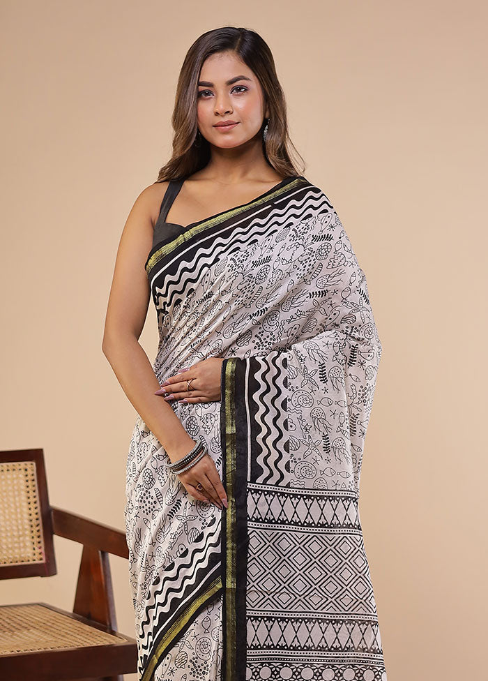 White Chanderi Silk Saree With Blouse Piece