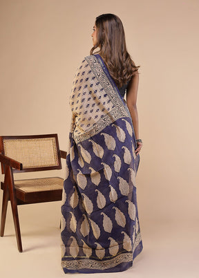 Cream Chanderi Silk Saree With Blouse Piece