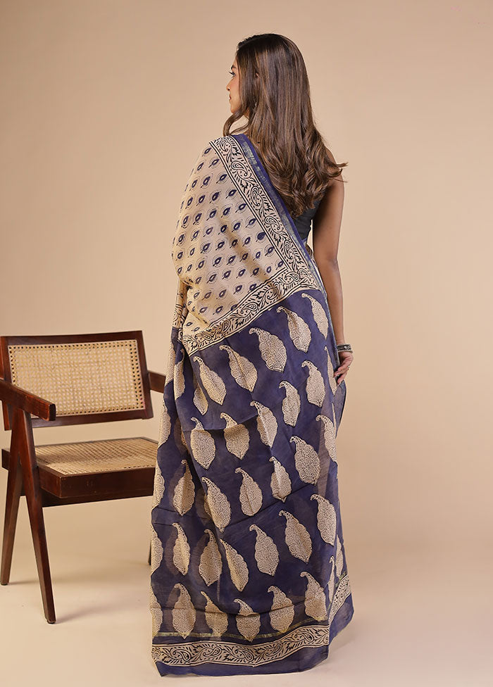 Cream Chanderi Silk Saree With Blouse Piece