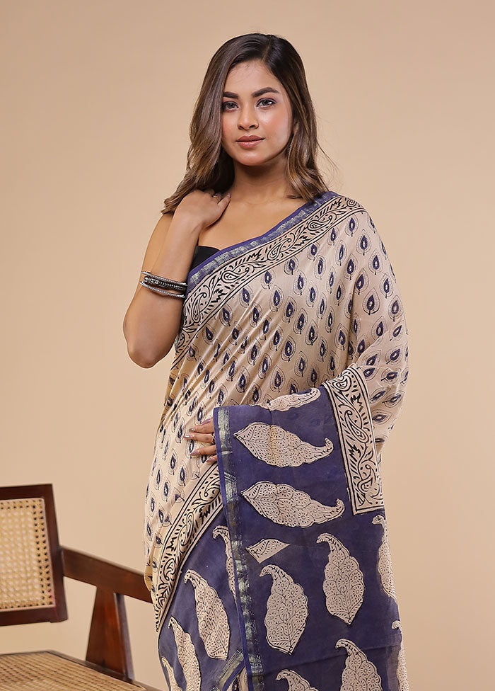 Cream Chanderi Silk Saree With Blouse Piece