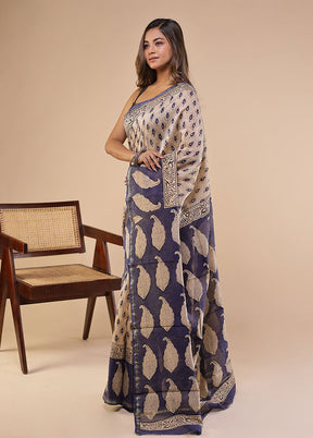 Cream Chanderi Silk Saree With Blouse Piece