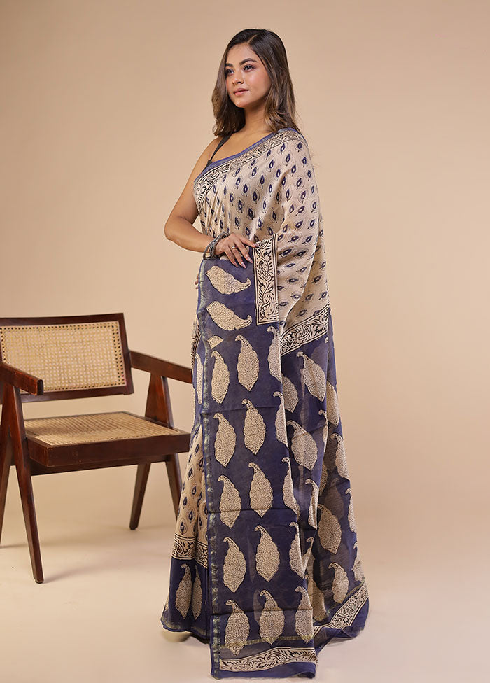 Cream Chanderi Silk Saree With Blouse Piece
