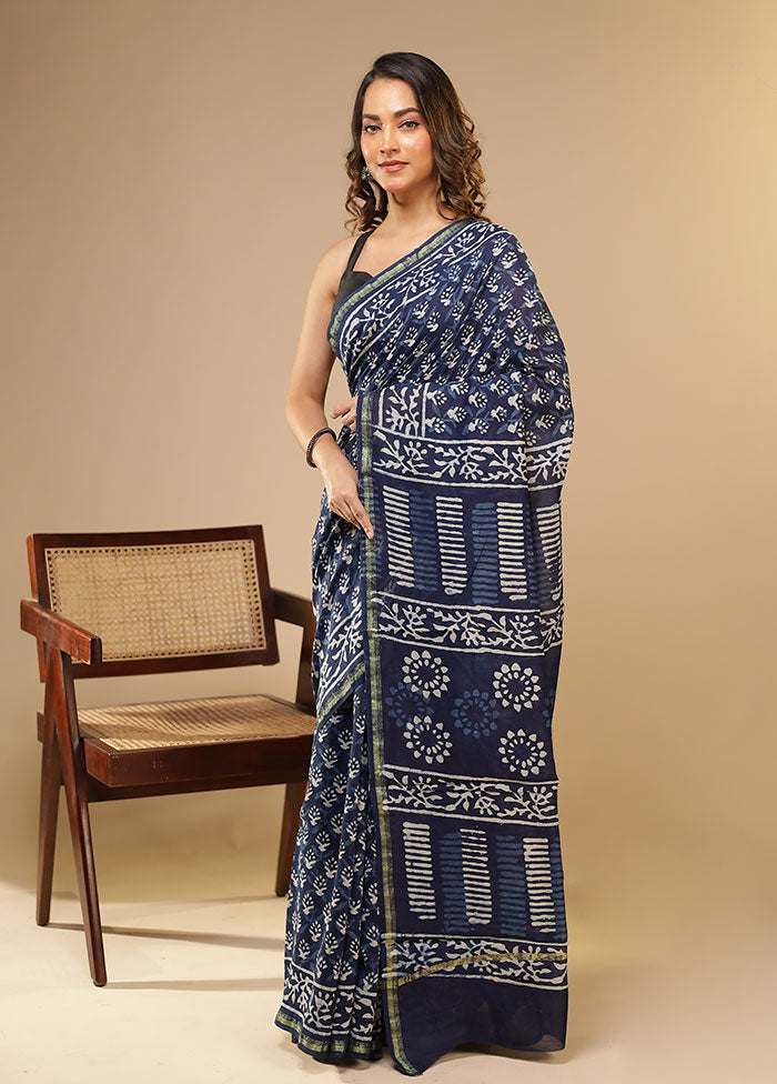 Blue Chanderi Silk Saree With Blouse Piece