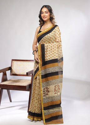 Cream Chanderi Silk Saree With Blouse Piece
