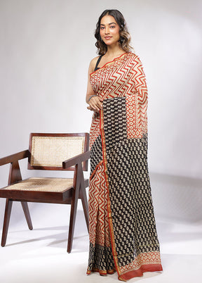 Cream Chanderi Silk Saree With Blouse Piece