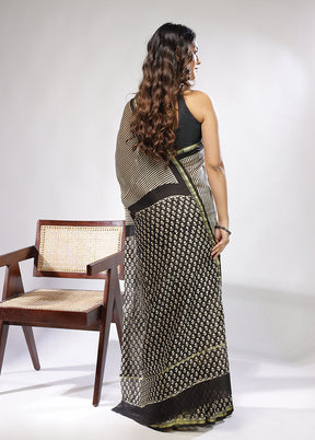 Cream Chanderi Silk Saree With Blouse Piece