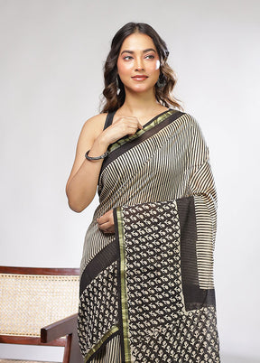 Cream Chanderi Silk Saree With Blouse Piece
