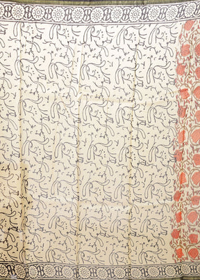 Cream Chanderi Silk Saree With Blouse Piece