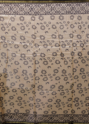 Cream Chanderi Silk Saree With Blouse Piece