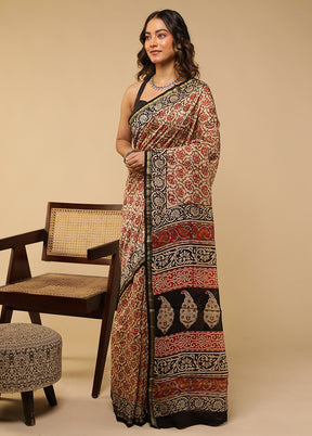 Cream Chanderi Silk Saree With Blouse Piece